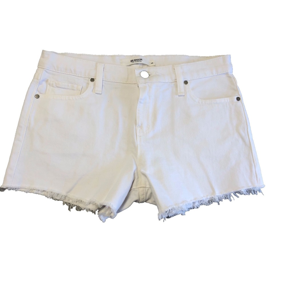 Hudson Gemma Short Womens 26 2 White Denim Cutoff Mid Rise Summer Festival